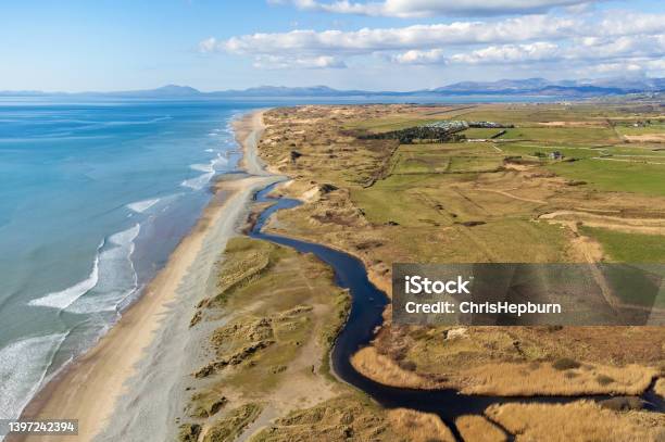 Aerial View Of Tywyn Beach On The Cambrian Coast North West Wales Uk Stock Photo - Download Image Now