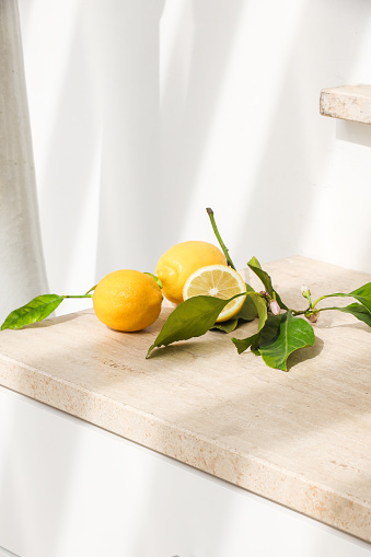 Fresh Amalfi lemons in bright sunlight scene