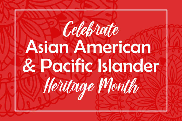 illustrazioni stock, clip art, cartoni animati e icone di tendenza di asian american, pacific islanders heritage month - celebrazione negli stati uniti. banner vettoriale con ornamento astratto del simbolo mandala su sfondo rosso. biglietto di auguri, banner aapi - popolazione dellasia orientale