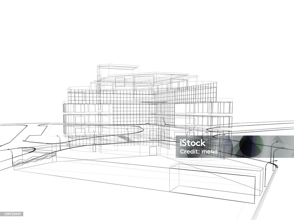 3d render in wire frame layout, perspective View Architecture Stock Photo