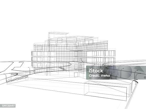 3d Render In Wire Frame Layout Perspective View Stock Photo - Download Image Now - Architecture, Construction Industry, Sketch