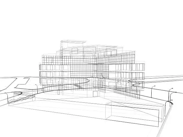3d render in wire frame layout, perspective View