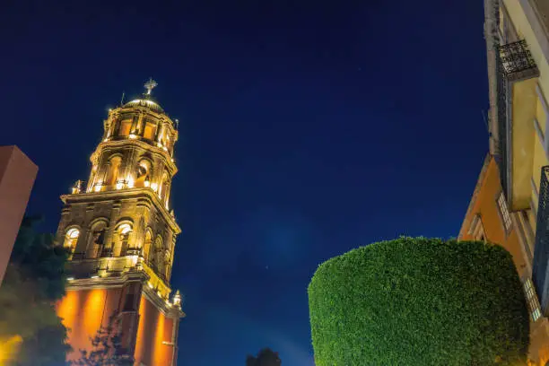 Photo of Temple of San Francisco de Asis at night in Queretaro, Mexico