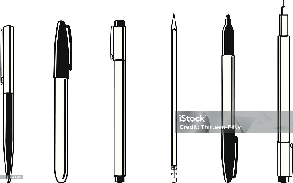 Canetas e lápis - Vetor de Borracha - Material de escritório royalty-free