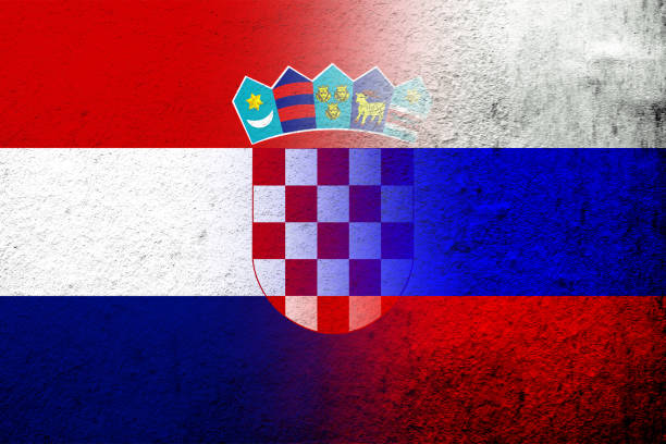 クロアチア共和国の国旗とロシア連邦の国旗。グランジの背景 - flag russian flag russia dirty点のイラスト素材／クリップアート素材／マンガ素材／アイコン素材