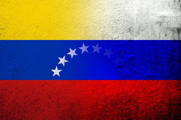 ilustrações, clipart, desenhos animados e ícones de bandeira nacional da federação russa com a bandeira nacional da república bolivariana da venezuela. fundo grunge - flag russian flag russia dirty