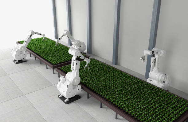 istock Agriculture technology concept with robotic arms in  greenhouse 1397270667