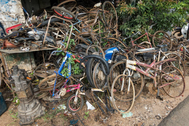 Bandarawela, Sri Lanka March 25, 2022 A pile of discarded and rusty old bicycles.