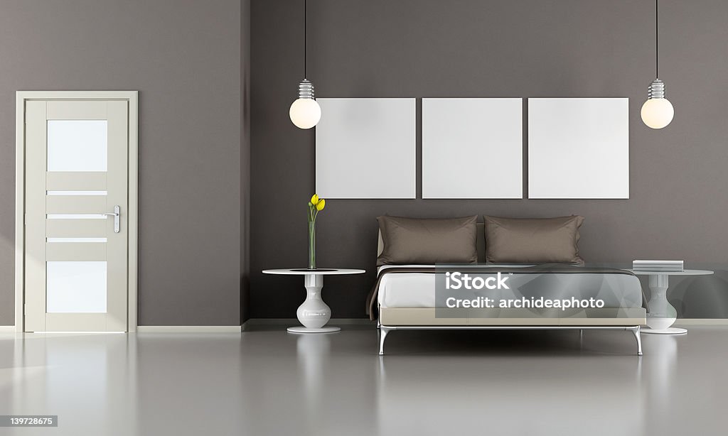 Bedroom Brown and beige elegant bedroom - rendering Apartment Stock Photo