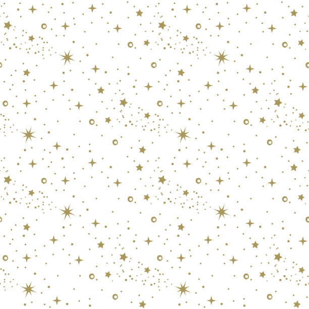 ilustraciones, imágenes clip art, dibujos animados e iconos de stock de patrón de estrella dorada sin costuras sobre fondo blanco - star trail galaxy pattern star