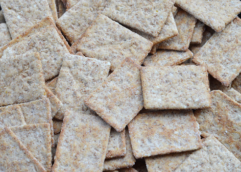 Closeup of healthy whole wheat crackers.