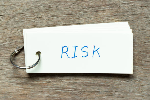 istock Flash card with handwriting word risk on wood background 1397295472