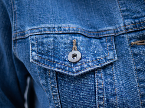 close-up of a classic grey wool coat with button