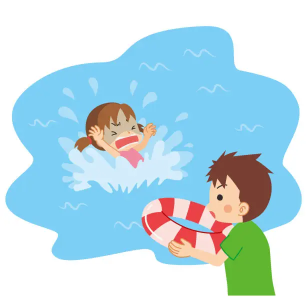 Vector illustration of Man and Drowning Child