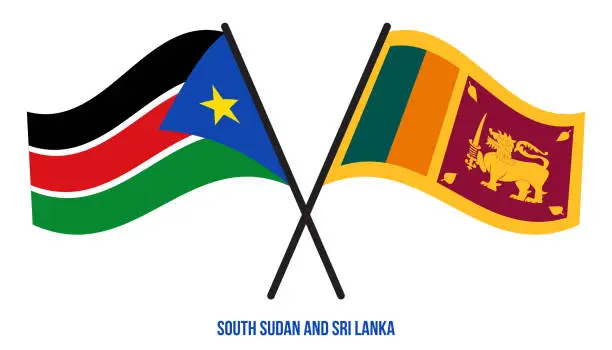 Vector illustration of South Sudan and Sri Lanka Flags Crossed And Waving Flat Style. Official Proportion. Correct Colors.