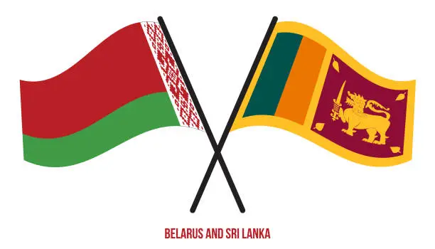 Vector illustration of Belarus and Sri Lanka Flags Crossed And Waving Flat Style. Official Proportion. Correct Colors