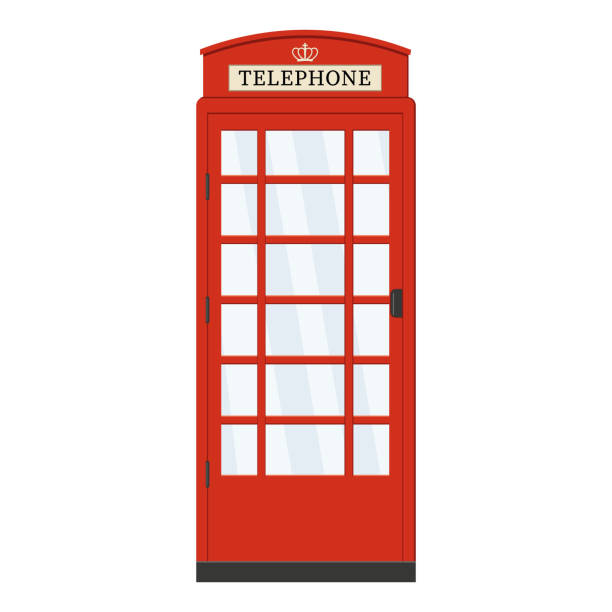 rote telefonzelle, farbvektor isolierte illustration im cartoon-stil - telephone cabin london england telephone booth stock-grafiken, -clipart, -cartoons und -symbole