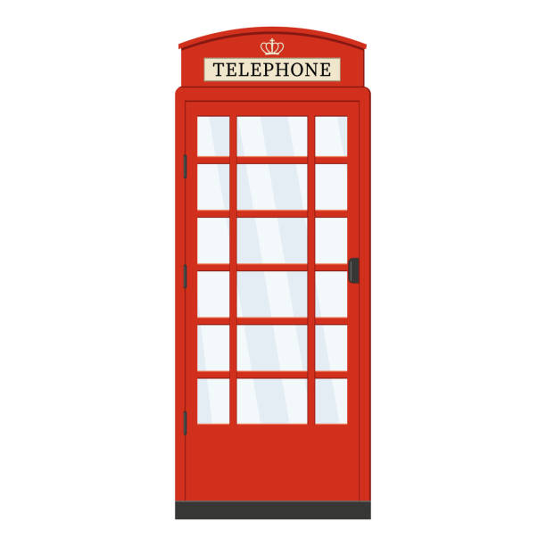 빨간 전화 부스, 컬러 벡터 고립 된 만화 스타일 일러스트 레이 션 - telephone booth stock illustrations