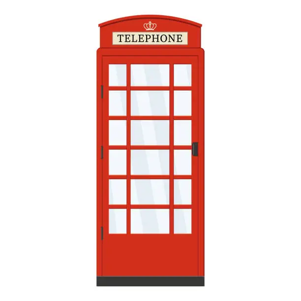 Vector illustration of Red telephone booth, color vector isolated cartoon-style illustration