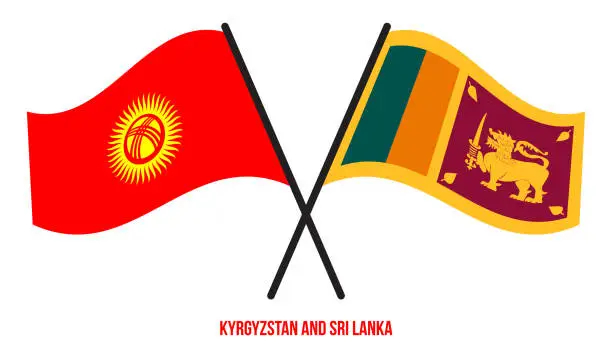 Vector illustration of Kyrgyzstan and Sri Lanka Flags Crossed And Waving Flat Style. Official Proportion. Correct Colors.
