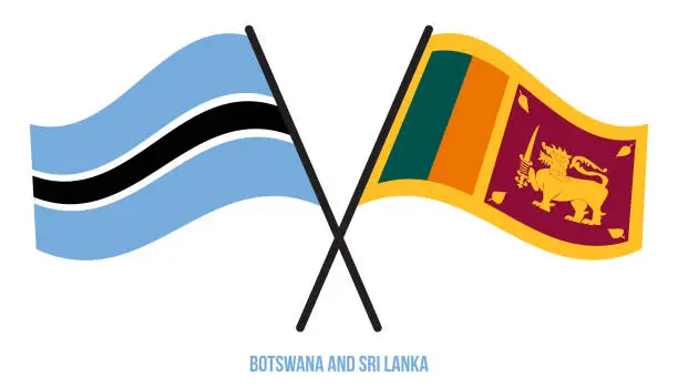 Vector illustration of Botswana and Sri Lanka Flags Crossed And Waving Flat Style. Official Proportion. Correct Colors