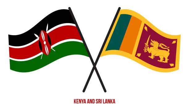 Vector illustration of Kenya and Sri Lanka Flags Crossed And Waving Flat Style. Official Proportion. Correct Colors.