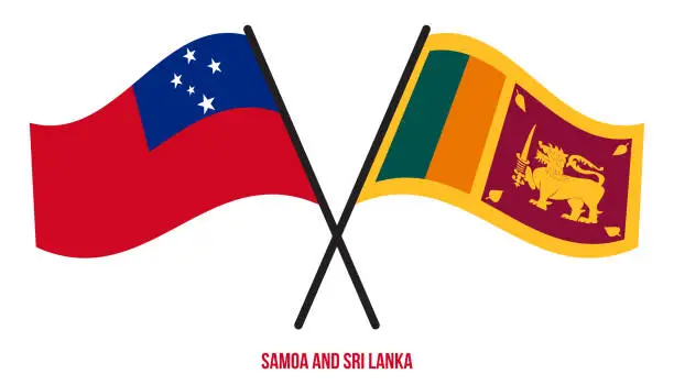 Vector illustration of Samoa and Sri Lanka Flags Crossed And Waving Flat Style. Official Proportion. Correct Colors.