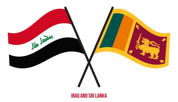 Vector illustration of Iraq and Sri Lanka Flags Crossed And Waving Flat Style. Official Proportion. Correct Colors.