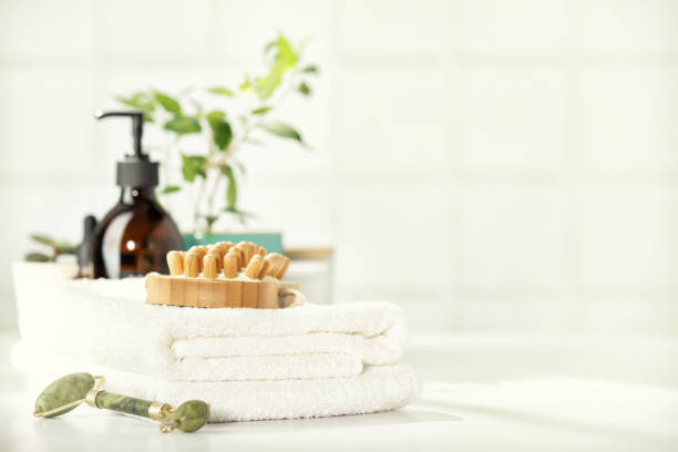 istock SPA and Bathroom accessories on white bathroom countertop against tile wall 1397309450