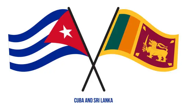 Vector illustration of Cuba and Sri Lanka Flags Crossed And Waving Flat Style. Official Proportion. Correct Colors.
