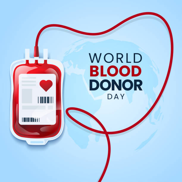 ilustraciones, imágenes clip art, dibujos animados e iconos de stock de concepto de ilustración de donación de sangre con bolsa de sangre. día mundial del donante de sangre. - blood bag