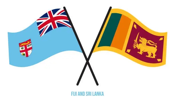 Vector illustration of Fiji and Sri Lanka Flags Crossed And Waving Flat Style. Official Proportion. Correct Colors.