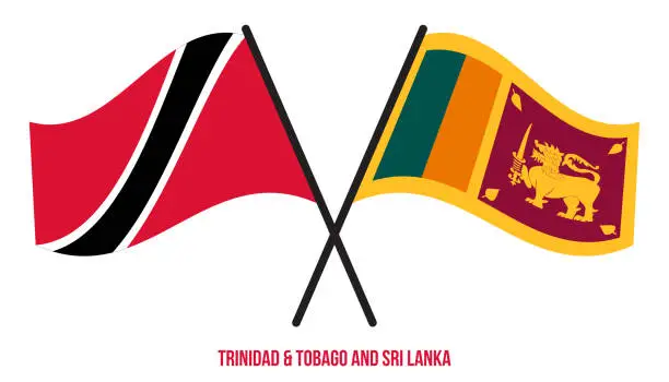 Vector illustration of Trinidad & Tobago and Sri Lanka Flags Crossed And Waving Flat Style. Official Proportion.