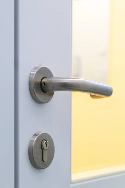 istock The steel door handle Inside white sterile cleanroom 1397310681