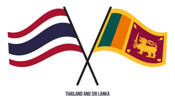 Vector illustration of Thailand and Sri Lanka Flags Crossed And Waving Flat Style. Official Proportion. Correct Colors.