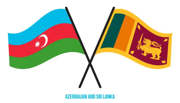 Vector illustration of Azerbaijan and Sri Lanka Flags Crossed And Waving Flat Style. Official Proportion. Correct Colors.