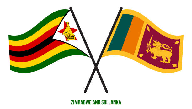 istock Zimbabwe and Sri Lanka Flags Crossed And Waving Flat Style. Official Proportion. Correct Colors 1397311054