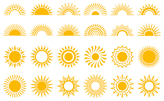 Set of sun icons on a white background