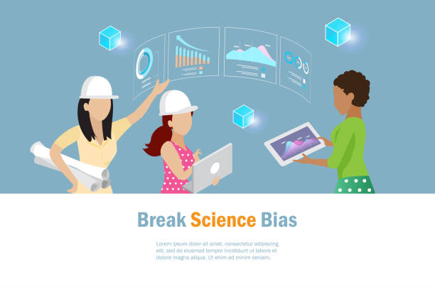 Break the science bias concept. Diversity woman engineering discuss with team use intelligence data and growth graph for analysing. Break the bias, discrimination, diversity equality and girl power. Break the science bias concept. Diversity woman engineering discuss with team use intelligence data and growth graph for analysing. Break the bias, discrimination, diversity equality and girl power. breaking glass ceiling stock illustrations