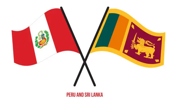 Vector illustration of Peru and Sri Lanka Flags Crossed And Waving Flat Style. Official Proportion. Correct Colors.