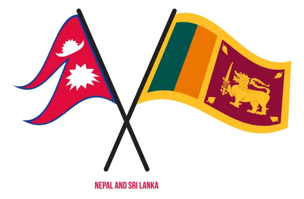 Vector illustration of Nepal and Sri Lanka Flags Crossed And Waving Flat Style. Official Proportion. Correct Colors.