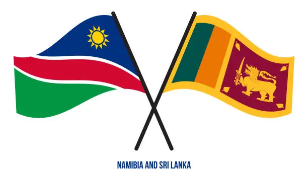 Vector illustration of Namibia and Sri Lanka Flags Crossed And Waving Flat Style. Official Proportion. Correct Colors.