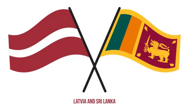 Vector illustration of Latvia and Sri Lanka Flags Crossed And Waving Flat Style. Official Proportion. Correct Colors.