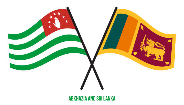 ilustrações de stock, clip art, desenhos animados e ícones de abkhazia and sri lanka flags crossed and waving flat style. official proportion. correct colors - abkhazian flag