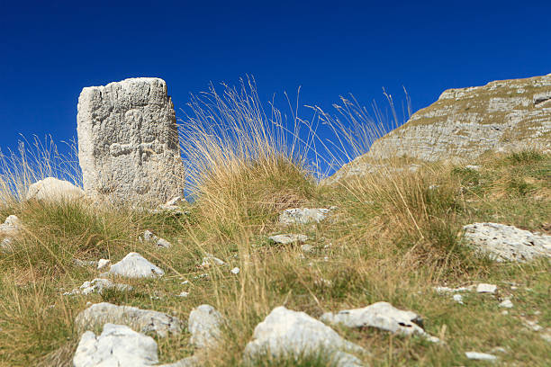 늙음 headstone - old cross shape stone weathered 뉴스 사진 이미지