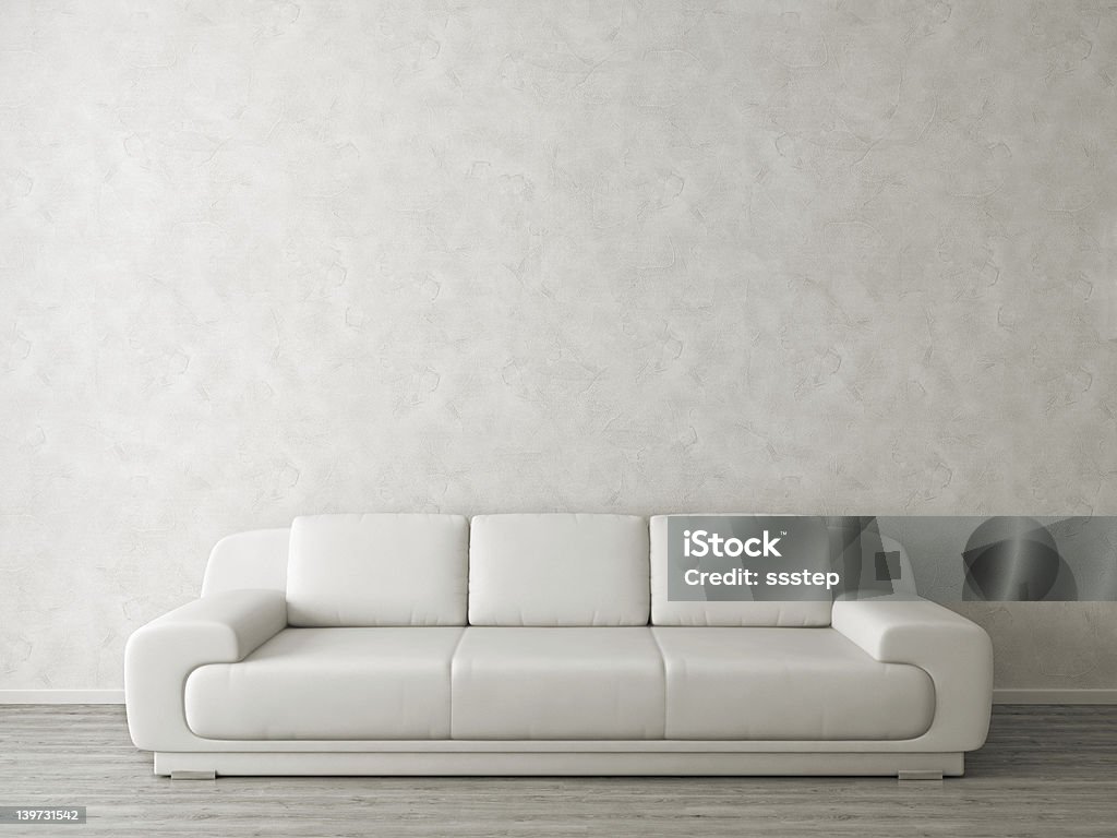 Modern Interor with Sofa Motochrome Empty Modern Living Room with Sofa near Stucco Wall in monochrome Architecture Stock Photo