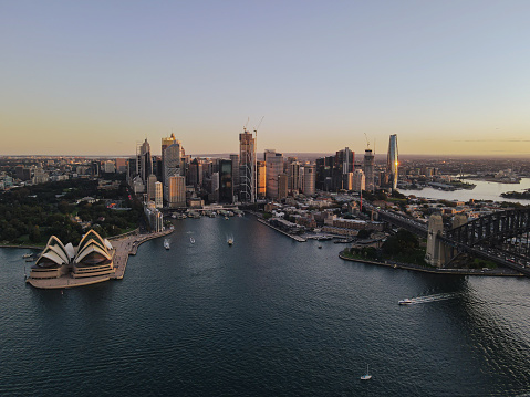 Aerial drone view of Sydney City during the late afternoon
