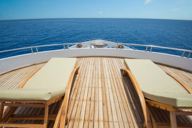 istock View from bow deck of luxury yacht with sunbeds 1397319305