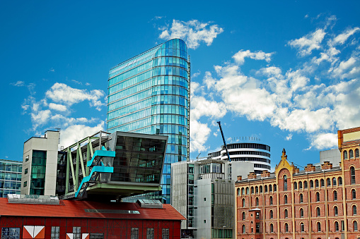 Aerial panorama view of Leeds city centre in a cityscape skyline