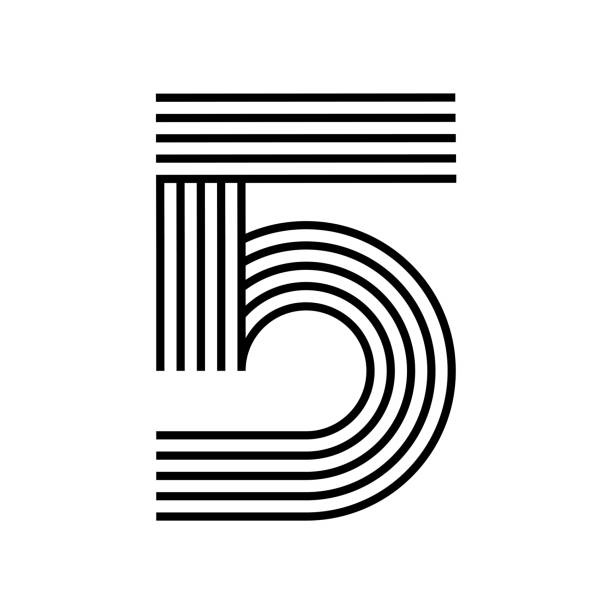 illustrations, cliparts, dessins animés et icônes de logo moderne linéaire du chiffre 5. nombre sous forme de bande de ligne. - five in a row
